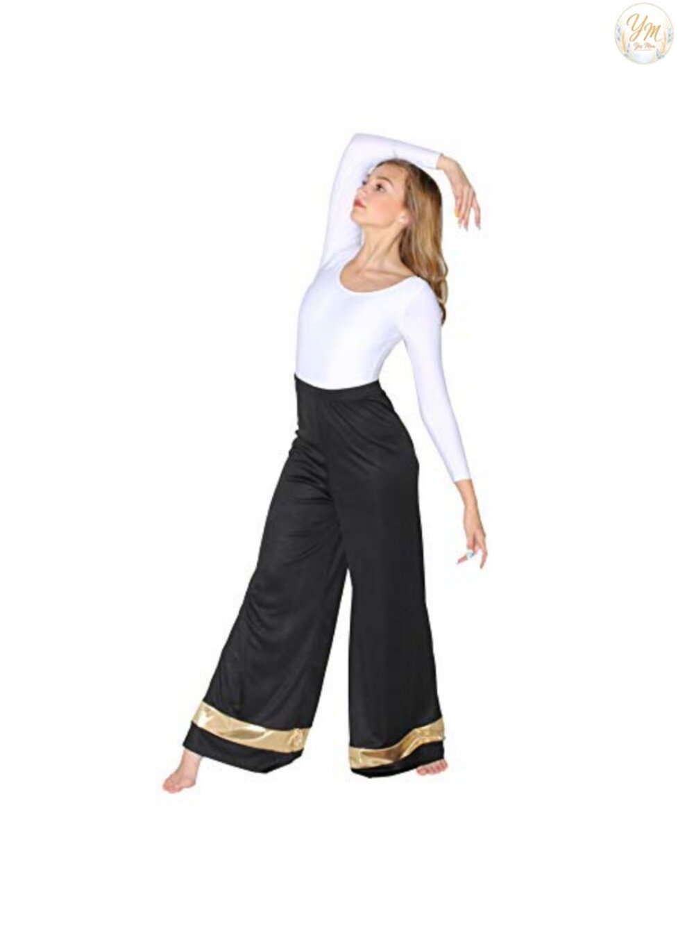 Womens Praise Dance Palazzo Pants Wide Leg Elastic Waist Full Length